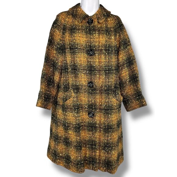 Vintage Pendleton Wool Tweed Coat Black Orange Plaid button peckled - Picture 1 of 8